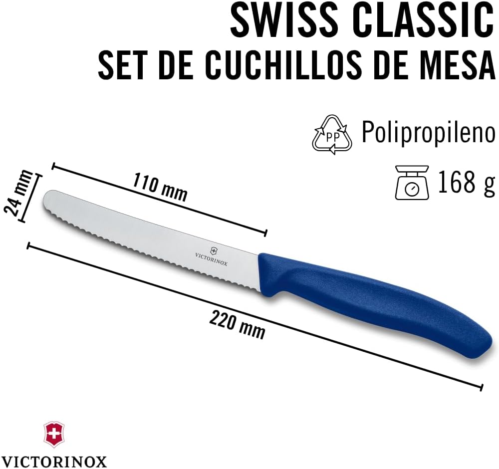 Victorinox Swiss Classic Tomato and Table Set, 6 Pieces Paring Knife, Set of 6, Blue (6.7832.6)