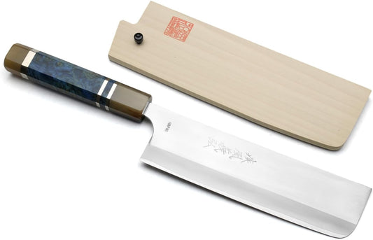 Yoshihiro High Speed Stainless Steel HAP40 Nakiri Vegetable Chef's Knife Ocean Blue Handle (7'' (180mm))