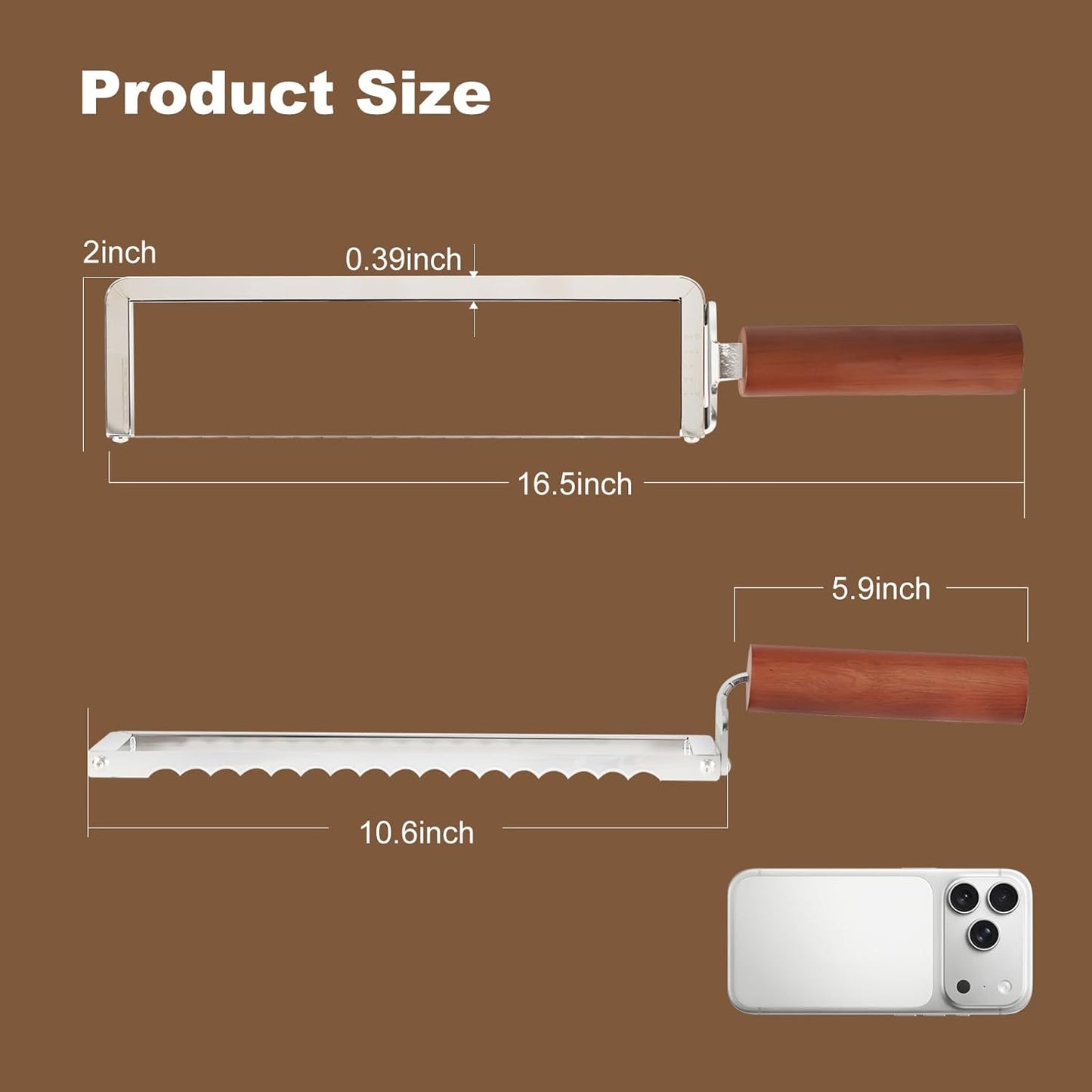 Sourdough Bread Slicer for Homemade Bread, Stainless Steel Serrated Bread Knife with Wooden Handle and 6 Precise Scale Markings, Manual Bread Slicer Cutter, Bread Bow Knife