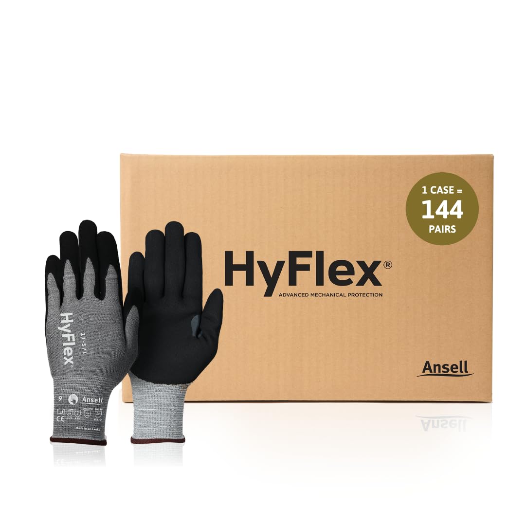 Ansell HyFlex 11-561 Mechanical Ultra-Light Work Gloves for Automotive, Machinery, Metal Fabrication, Mining, Oil, and Gas, Size 9, Blue (Pack of 12)