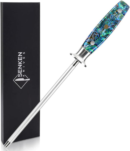 SENKEN Professional Knife Sharpening Steel with Blue Resin Handle - High Carbon Stainless Steel Rod for Sharpening & Honing Knives (Blue Resin)