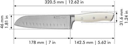 HENCKELS Forged Accent Razor-Sharp Hollow Edge Santoku Knife 7 Inch, White Handle, German Engineered Informed by 100+ Years of Mastery