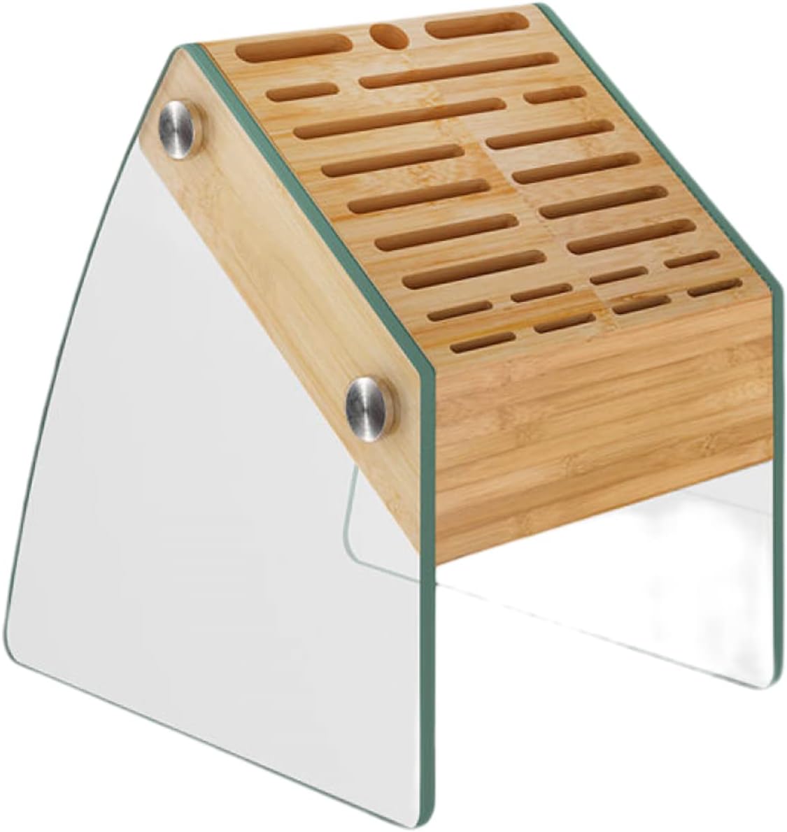 Knife Block Wood Tempered Glass 23 Slot Kitchen Knife Holder Desktop & Easy Storage Empty Knife Block Storage Organiser Without Knives