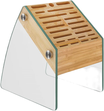 Knife Block Wood Tempered Glass 23 Slot Kitchen Knife Holder Desktop & Easy Storage Empty Knife Block Storage Organiser Without Knives