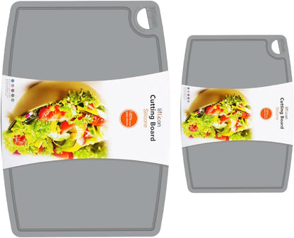 Liflicon Silicone Thick Cutting Boards Mats Set of 3 Foldable & Flexible Design Juice Grooves Easy Grip Handle Dishwasher Safe for Kitchen,BPA free Silicone Cutting Board-Light Green