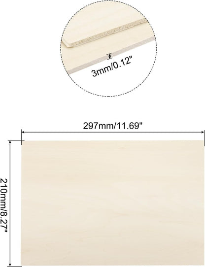 MECCANIXITY 3pcs Basswood Sheets 12 x 8 x 3/8 Inch Unfinished Wood Boards Plywood for DIY Crafts Laser Cutting with Smooth Surfaces