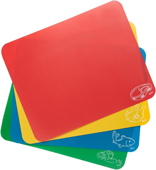 Glad Flexible Cutting Board Set - Colored Thin Plastic Mats for Kitchen with Food Icons - BPA-Free and Non-Porous for Cooking and Chopping, 12x15 inches