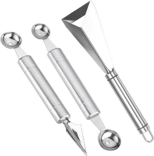Fruit Carving Knife, 2 Pack Fruit Cutter, Stainless Steel Vegetable Carving Tools, Triangular Shape DIY Carving Knives for Home Kitchen Platter Tray Decoration（Silver）
