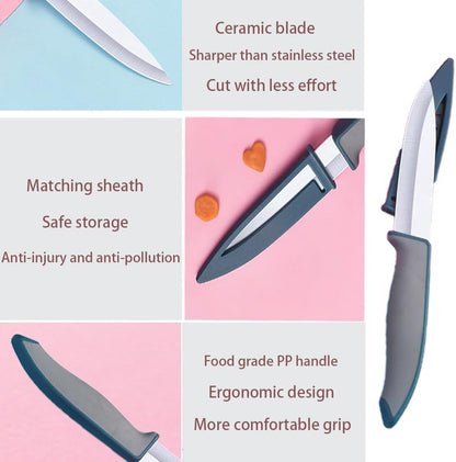 Paring Knives, Ultra Sharp Ceramic Knife, 4 Inches Large Blade, Safe Ceramic Rust-resistant Baby Knife, Healthy Fruit Knives, Used for Cutting Fruits, Meat Dishes, Cooked Food