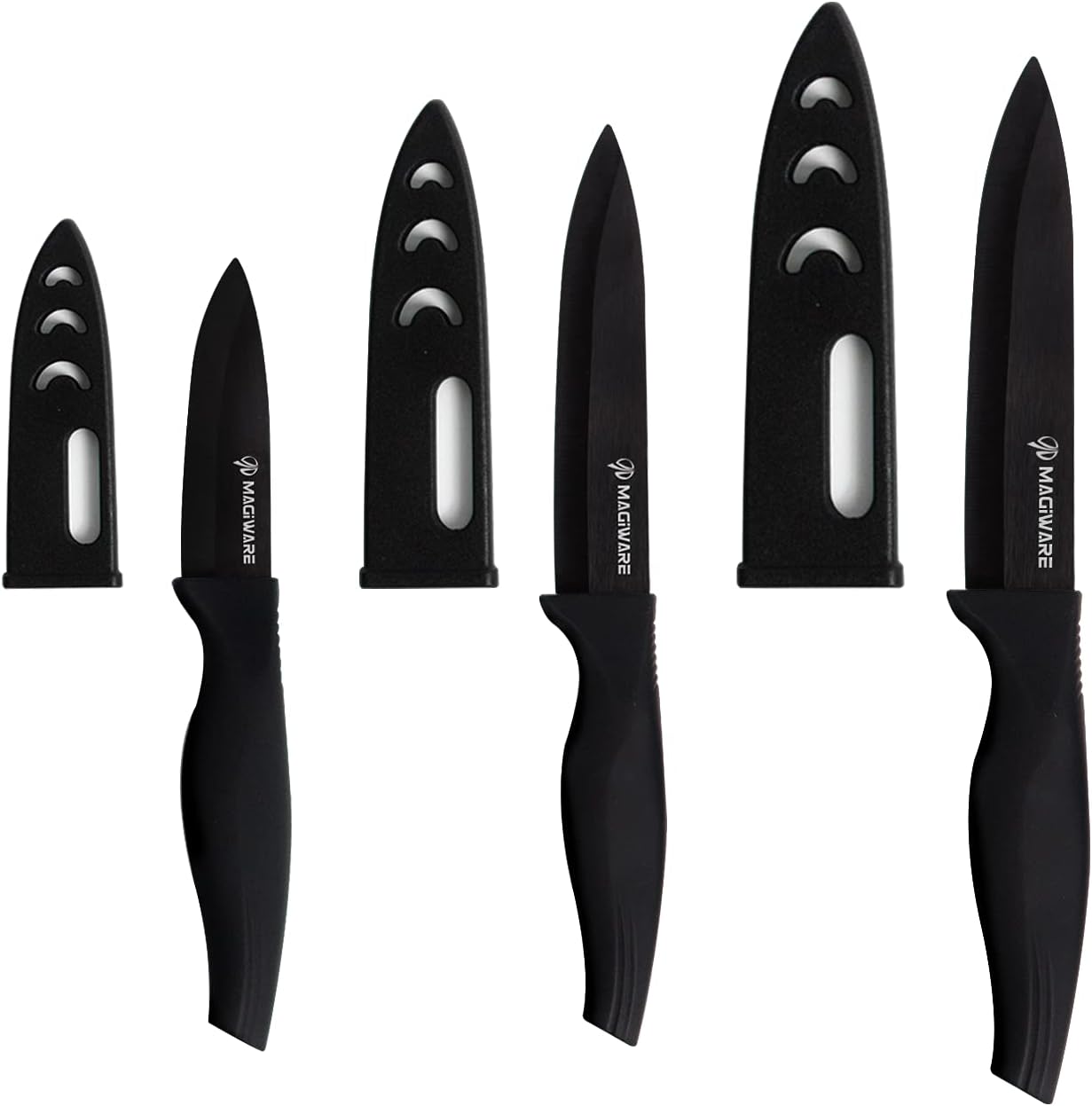 Magiware 6-Piece Paring Knife Set with Sheaths-Ceramic Blade Sharp Rust Proof Stain Resistant (include 5inch Utility Knife, 4inch Fruit Knife,3inch Paring Knifes)-Black (win0529)