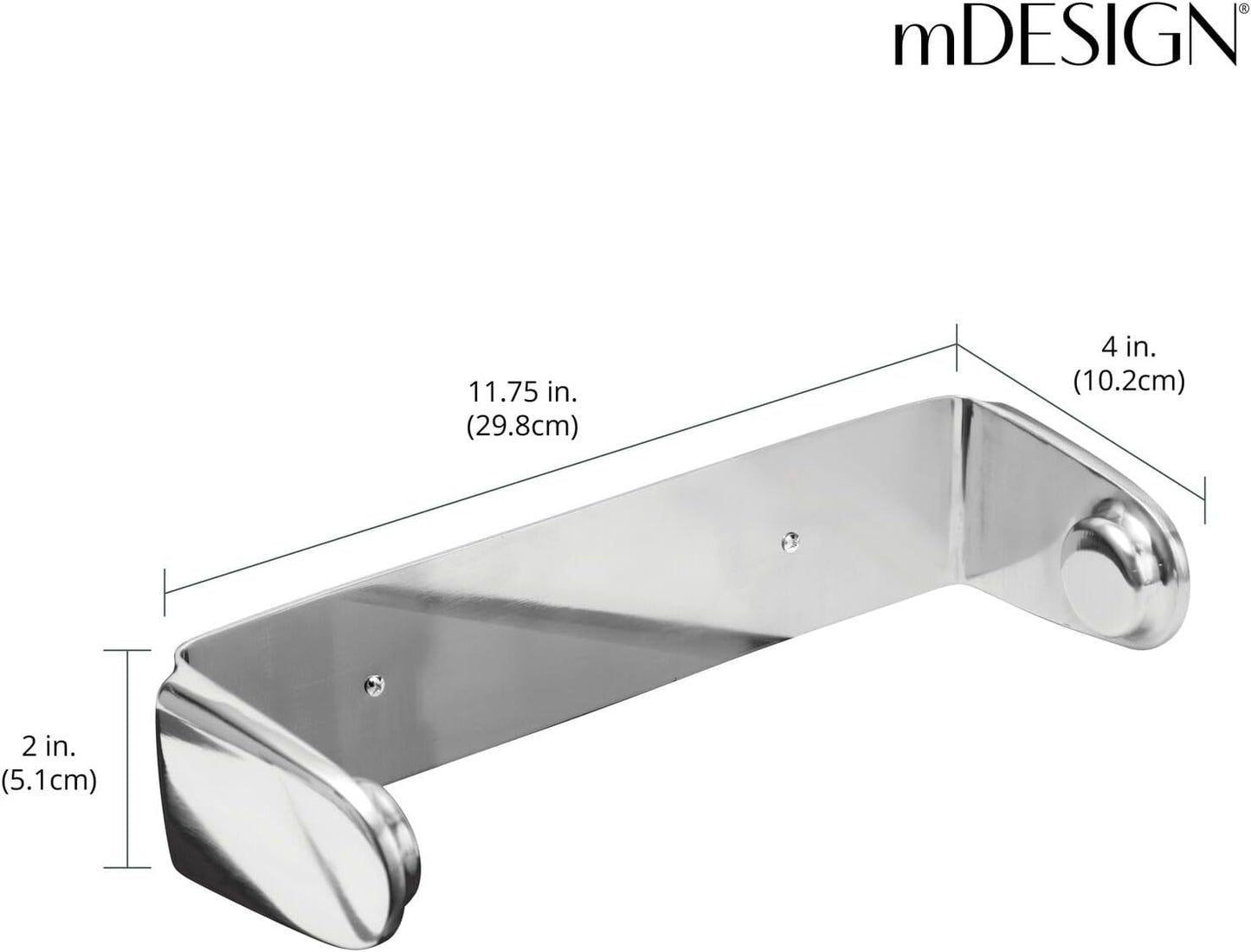 mDesign Metal Wall Mounted Paper Towel Holder Dispenser for Walls or Under Cabinet in Kitchen, Pantry, Cupboard, Sink Storage, Holds Jumbo Rolls - Omni Collection - Brushed Stainless Steel