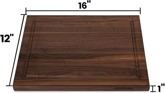 CONSDAN Walnut Cutting Board for Kitchen, USA Grown Hardwood, 16 x 12, with Invisible Inner Handle, Prefinished with Food-Grade Oil, Suitable for Kitchen Edge Grain, 1" Thick