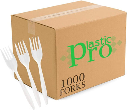 PLASTICPRO Cutlery Plastic Knives Medium Weight Disposable Silverware White (1000 Count)