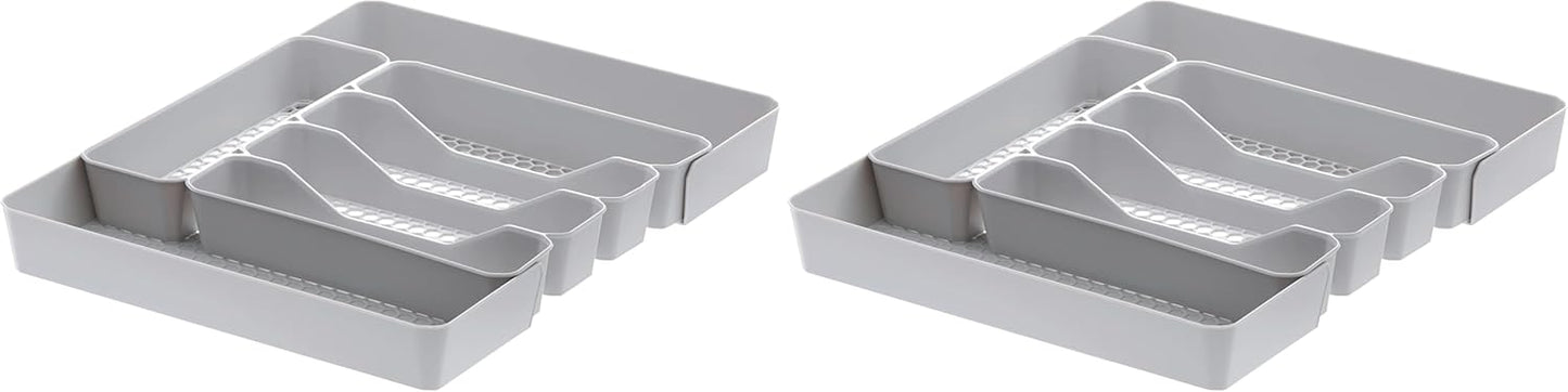 Spectrum HEXA 5-Divider Expandable Silverware Tray (Stone Gray) - In-Drawer Organizer for Kitchen Accessories, Cutlery, Knives, & More / Easy-to-Clean Home & Apartment Essential