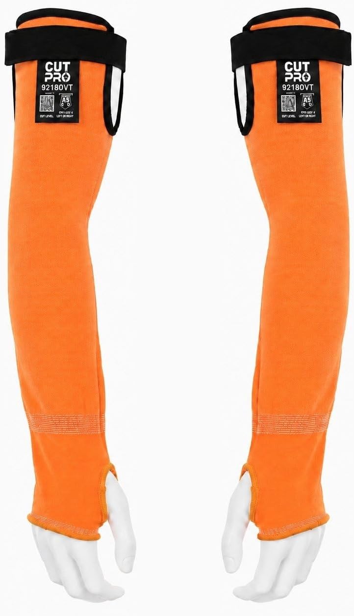 MCR Safety CutPro Hi-Visibility Cut Resistant Orange Sleeves, 13-Gauge HyperMax with Adjustable Hook and Loop Bicep