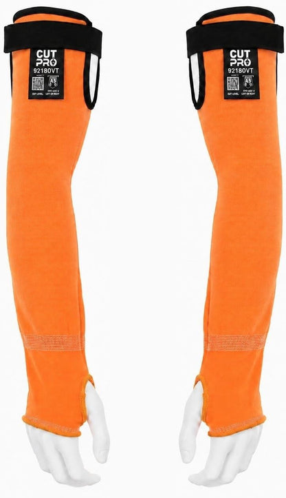 MCR Safety CutPro Hi-Visibility Cut Resistant Orange Sleeves, 13-Gauge HyperMax with Adjustable Hook and Loop Bicep