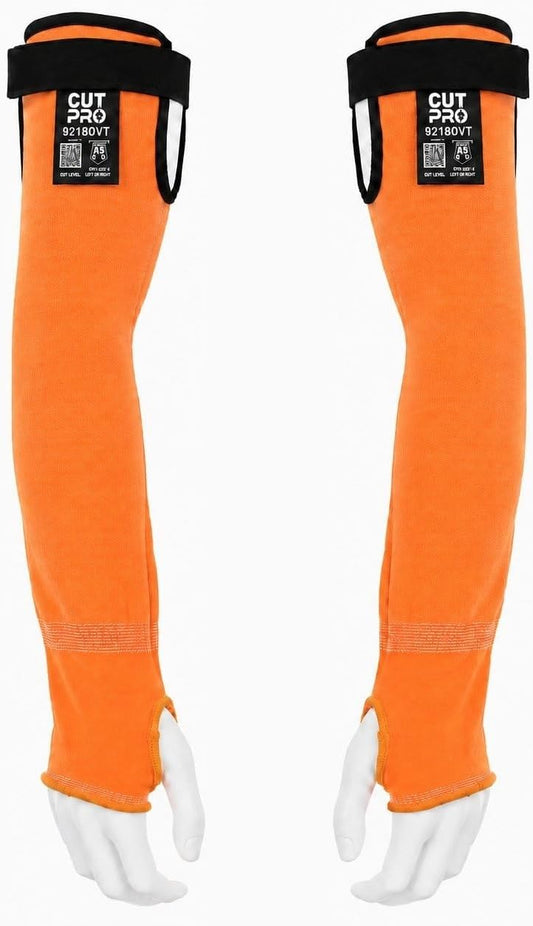 MCR Safety CutPro Hi-Visibility Cut Resistant Orange Sleeves, 13-Gauge HyperMax with Adjustable Hook and Loop Bicep