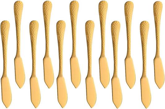 Stainless Steel Butter Knives Set, 12 Pack Spreaders for Cheese, Jam and Kitchen Use, 5.3 Inch with Hammered Handle, Dishwasher Safe