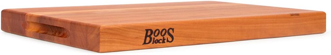 John Boos R-Board Series Rectangular Wooden Maple Cutting Board 20”x15” – 1.5” Thick, 12-lb Reversible Butcher Block with Edge-Grain & Finger Grips – Made in the USA