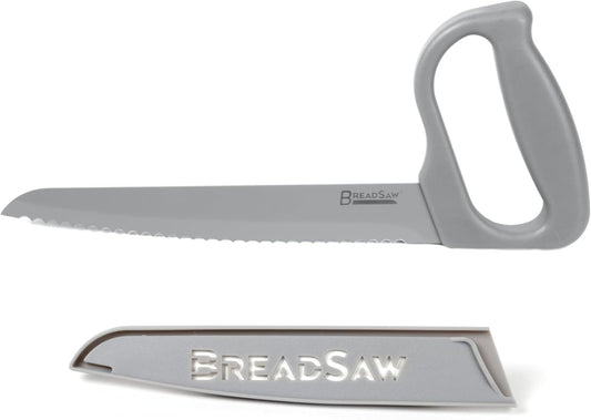 Ergonomic Bread Knife with Manual Hand Saw Style Handle, Grey, 3CR13 Stainless Steel Blade