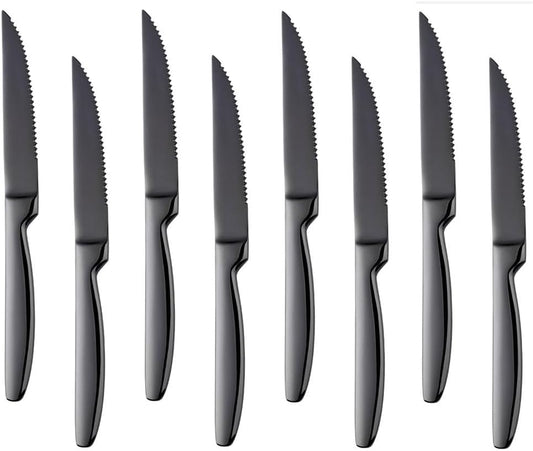 DOCBLACK Stainless Steel Steak Knives set of 8 Serrated Steak Knife Sets with Sharp Blade, 8.66 Inches(22 CM) Silverware Cutlery Table Knives for Steak (Gold)