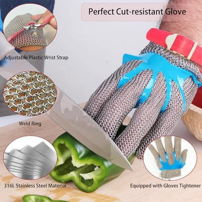 Cut Resistant Stainless Steel Metal Mesh Glove, Food Grade Chainmail Glove for Cutting, Butcher Gloves for Oyster Shucking Fish Filleting Food Processing Leather Cutting (X-Large (Pack of 1))