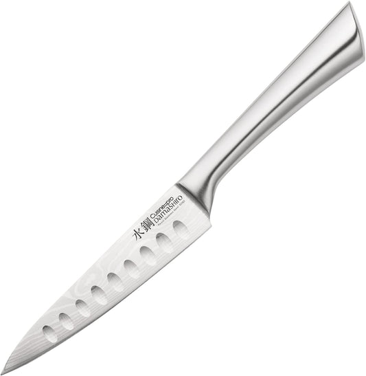 CUISINE::PRO® Damashiro® Utility Knife 4.5in Premium Quality 420J2 Steel, Serrated Blades, Ice Hardened, Seamless Stainless Steel Handle
