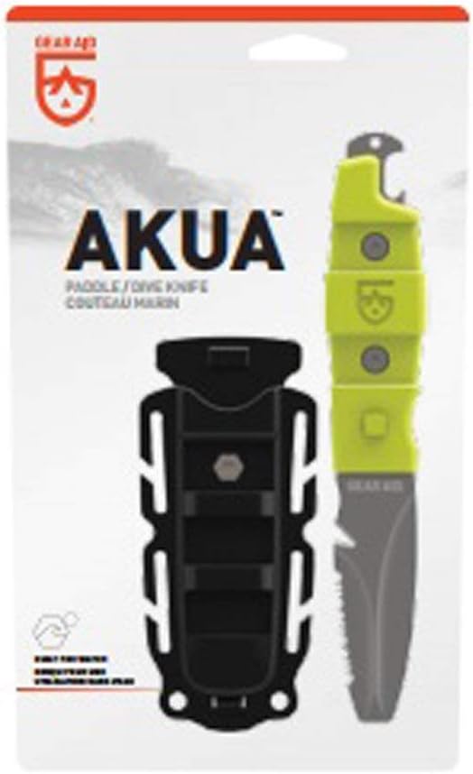 GEAR AID Akua Blunt Tip Paddle Knife with Serrated Blade and Quick Release Sheath, Titanium-Coated 3” Blade