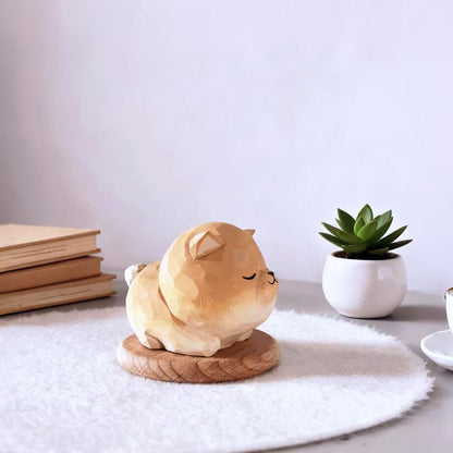 Hand-Carved Wooden Teddy Dog Figurine, 2.7" Brown Puppy Statue with Base for Car Dashboard, Desk & Home Decor, Gift for Dog Lovers