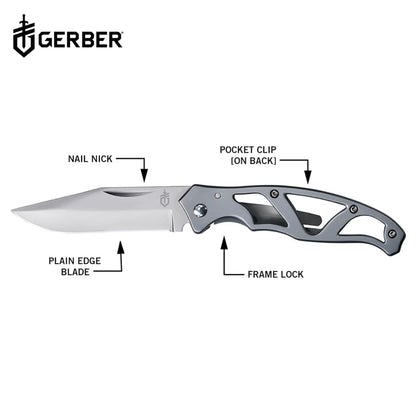 Gerber Gear Paraframe I EDC Folding Pocket Knife, 3" Serrated Edge with Safety Frame Lock, Stainless Steel, Grey