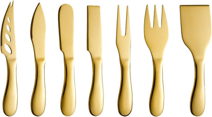 Copper Cheese Knives Set 7 Pieces Stainless Steel Kitchenware Utensils Gadgets 7 Pieces Cheese Knife,Cheese Spreader,Cheese Forks,Cheese Slicer,Cheese Cutter,Butter Knife