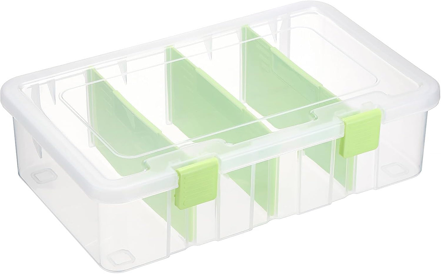 BTSKY Clear Plastic Dividing Storage Box with 4 Compartments Adjustable Storage Bin with Lid Plastic Craft Storage Container Multipurpose Sewing Box Art Supply Organizer, 13.3x8.1x3.4 Inches