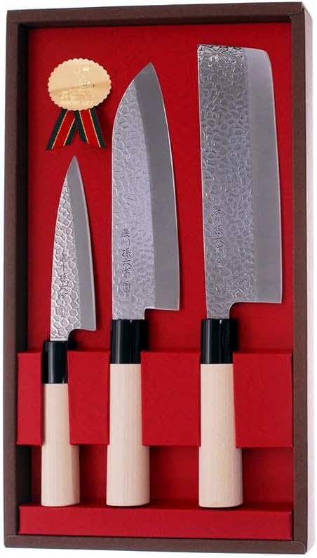 Japanese 3 Piece Kitchen Knife Set Santoku, Nakiri and Deba knives