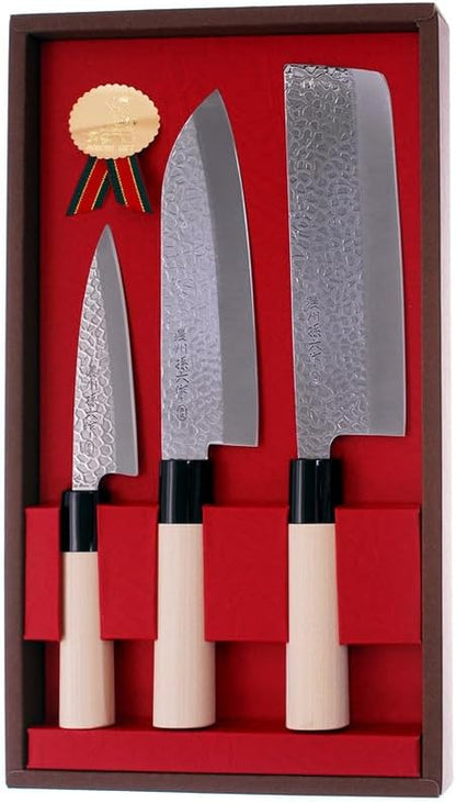 Japanese 3 Piece Kitchen Knife Set Santoku, Nakiri and Deba knives