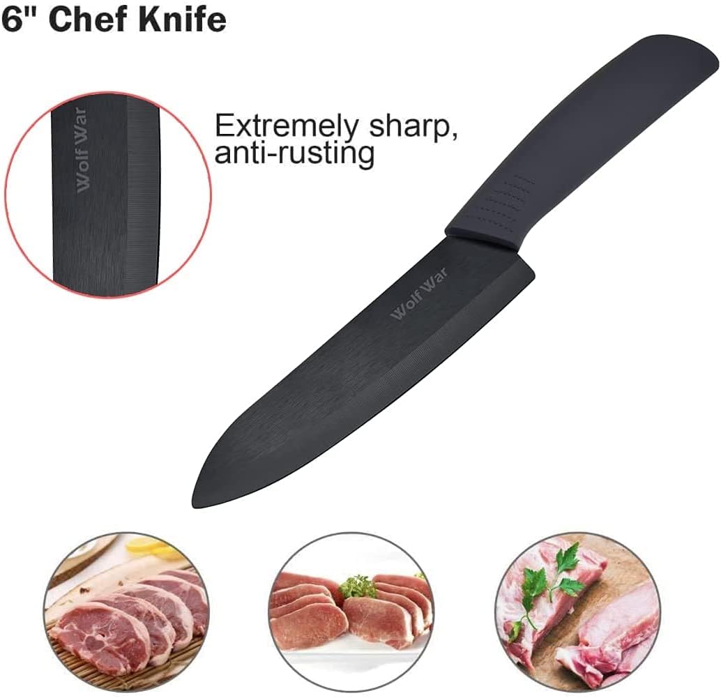 Kitchen Ceramic Knife Set Professional Knife With Sheaths, Super Sharp Rust Proof Stain Resistant (6" Chef Knife, 5" Utility Knife, 4" Fruit Knife)