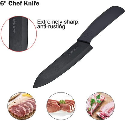 Kitchen Ceramic Knife Set Professional Knife With Sheaths, Super Sharp Rust Proof Stain Resistant (6" Chef Knife, 5" Utility Knife, 4" Fruit Knife)