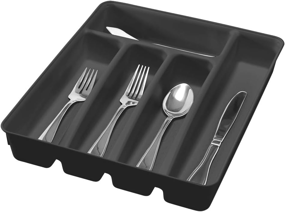 madesmart Silverware Tray, 5 Compartment Flatware Organizer for Forks, Knives & Spoons, Durable Drawer Organizer, White
