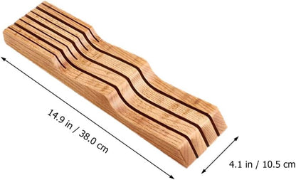 Hemoton Beech Wood Knife Holder Drawer Insert Compact Knife Organizer for Kitchen Storage and Space Saving
