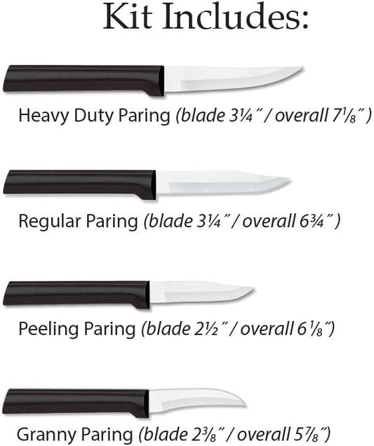 Rada Cutlery 4-Piece Granny, Peeling, Regular, and Heavy Duty Paring Knife Set, Stainless Steel Blades, Silver Handle