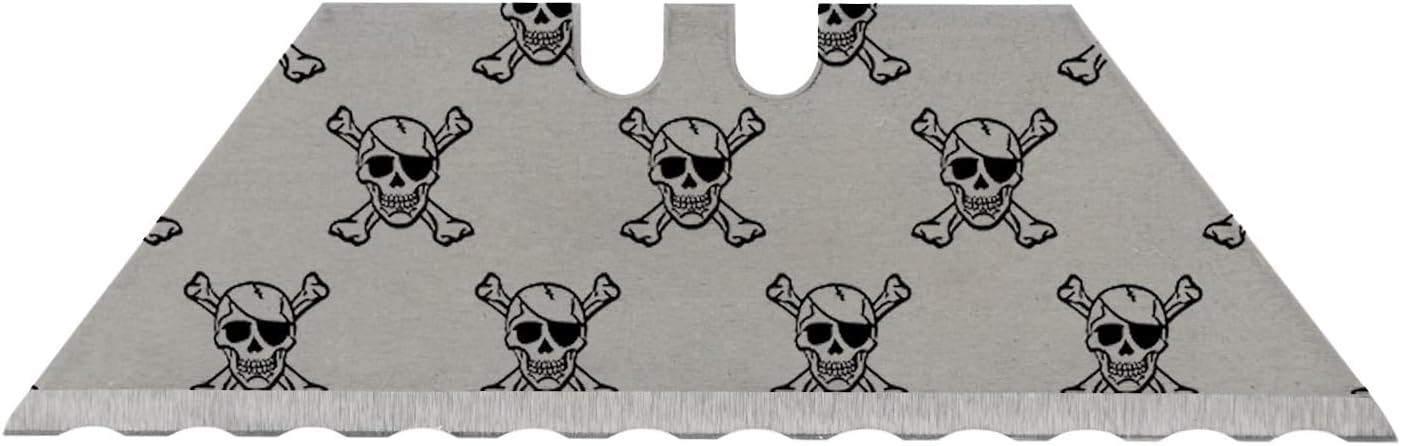 NDZ Performance Serrated Steel Blade Replacement for Utility Knife & Box Cutters, Custom Double Sided Laser Engraved Designs, Silver - Skull - 3 Pack