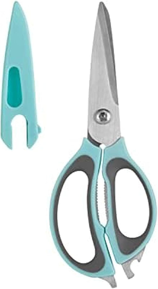 Farberware 4-in-1 Kitchen Scissors with Black Handle, High-Carbon Stainless Steel Shears with Bottle Opener, Jar Opener and Screwdriver, Kitchen Shears for Food Prep