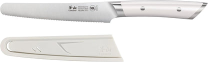 Cangshan HELENA Series 5-inch Round-Tip Serrated Utility Knife with Sheath, White