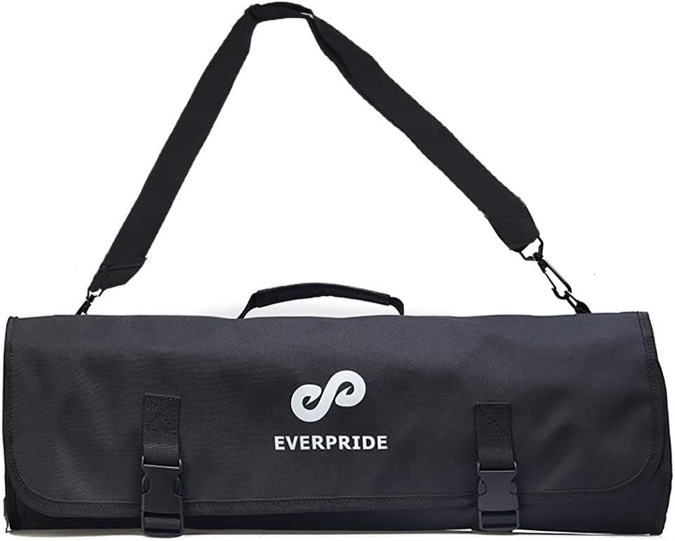EVERPRIDE Chef Knife Roll Bag Holds 10 Knives – Contains 2 Large Zippered Pockets for Meat Cleavers and Cooking Tools – Durable Knife Carrier Case for Chefs and Culinary Students – Knives Not Included