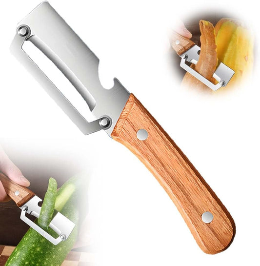 Multi-Functional Vegetable Peeler for Kitchen, Ultra-Sharp Stainless Steel Blade with Wooden Handle and Bottle Opener, For Vegetables or Fruits that Need to Be Peeled (2 Pcs)