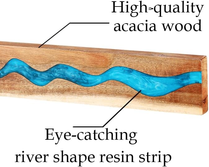 Magnetic Knife Holder, 15.7 Inch Walnut Wood and Resin Magnetic Knife Bar for Wall, Heavy Duty Magnet Holds 8 Knives, Handcrafted Ocean Blue (Ocean's Embrace)