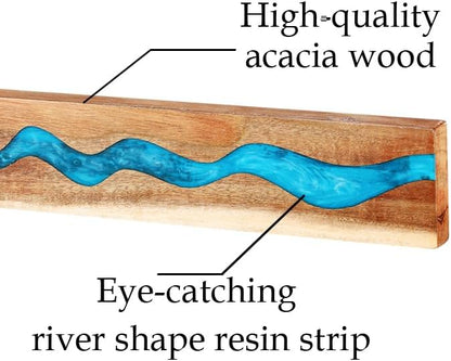 Magnetic Knife Holder, 15.7 Inch Walnut Wood and Resin Magnetic Knife Bar for Wall, Heavy Duty Magnet Holds 8 Knives, Handcrafted Ocean Blue (Ocean's Embrace)