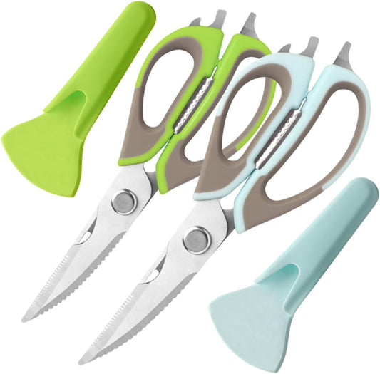 2 Pcs Heavy Duty Kitchen Shears for Food, Come Apart Design, Kitchen Scissors with Magnetic Holder, Stainless Steel Multi-function Food Cooking Magnetic Scissors for Fridge (White and Blue)