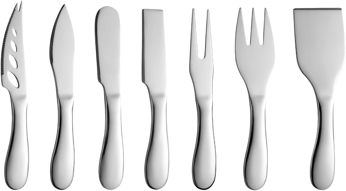 Copper Cheese Knives Set 7 Pieces Stainless Steel Kitchenware Utensils Gadgets 7 Pieces Cheese Knife,Cheese Spreader,Cheese Forks,Cheese Slicer,Cheese Cutter,Butter Knife