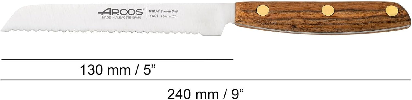 Arcos Deba Knife 7 Inch Stainless Steel. Japanese Kitchen Knife for Fish, Meat and Vegetables. Ovengkol Wood Handle 100% natural FSC and 170mm Blade. Series Nordika. Color Brown.