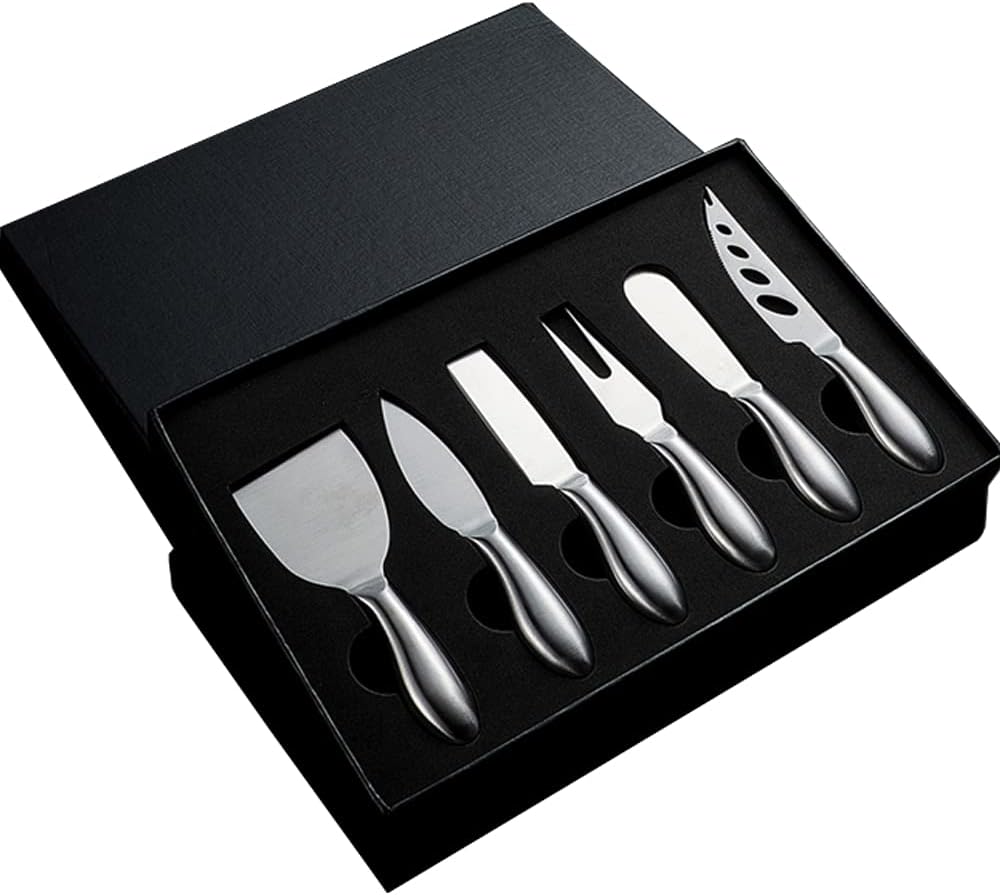 Black Cheese Knives Set 6 Piece Slicer Cutter Fork Spreader Tool Collection Stainless Steel